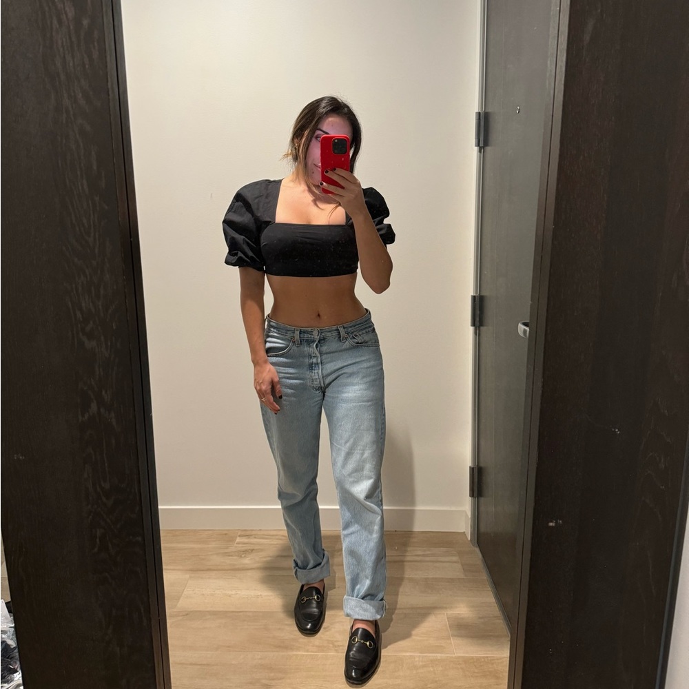 NA-KD black puff sleeve crop top